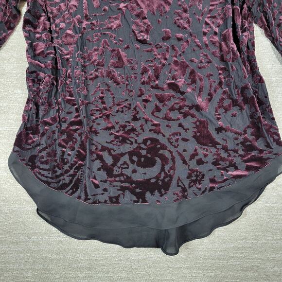 Simply Vera Wang Velvet Burnout Top Womens M Plum Sheer Hem Witchy Fairycore - Picture 8 of 15